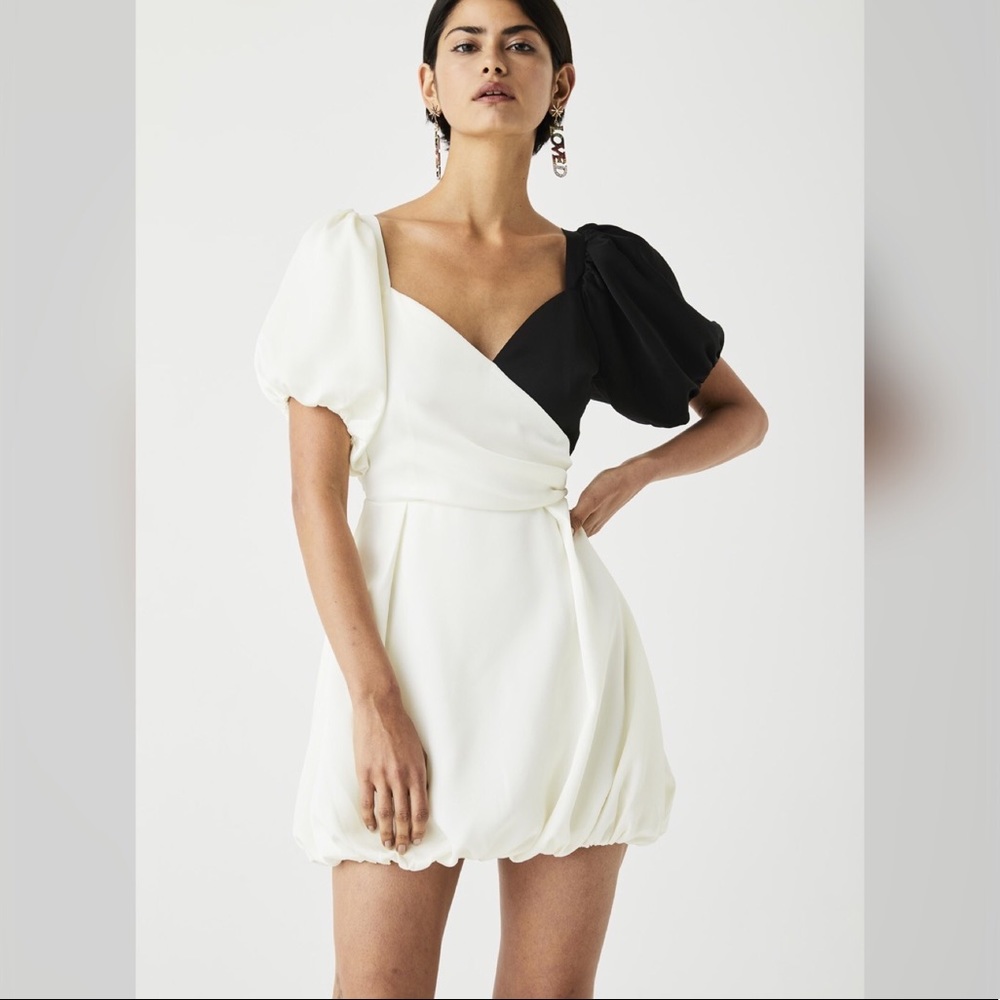 Atoir Lost To The Night Puff Sleeve Dress Black and White Iconic Mini Dress 10
